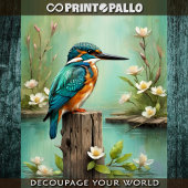 Papier Mousseline Un martin pêcheur d'aquarelle sur une branche
