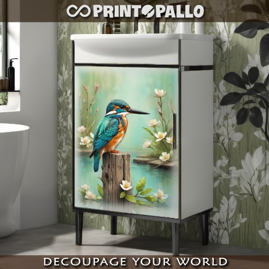 Papier Mousseline Un martin pêcheur d'aquarelle sur une branche