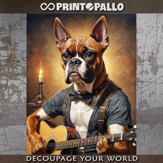 Papier Mousseline Un mignon chien boxeur jouant de la guitare dans s