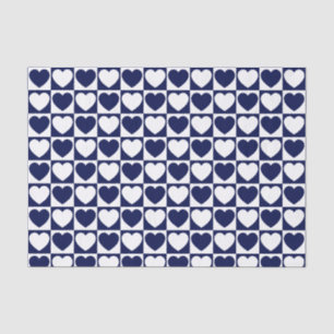 Papier Mousseline Un Motif blanc et bleu de la marine avec les coeur