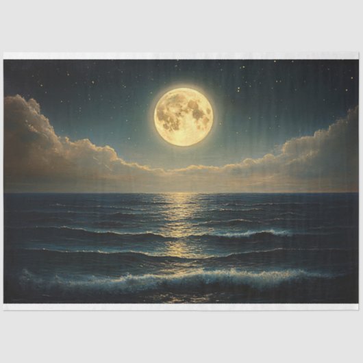 Papier Mousseline Un Océan Calme Sous Le Découpage Plein Lune (Recto)