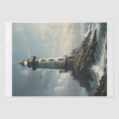 Papier Mousseline Un phare dans une mer orageuse avec mouette - (Recto)