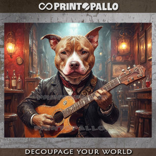 Papier Mousseline Un Pitbull élégant jouant de la guitare dans un pu