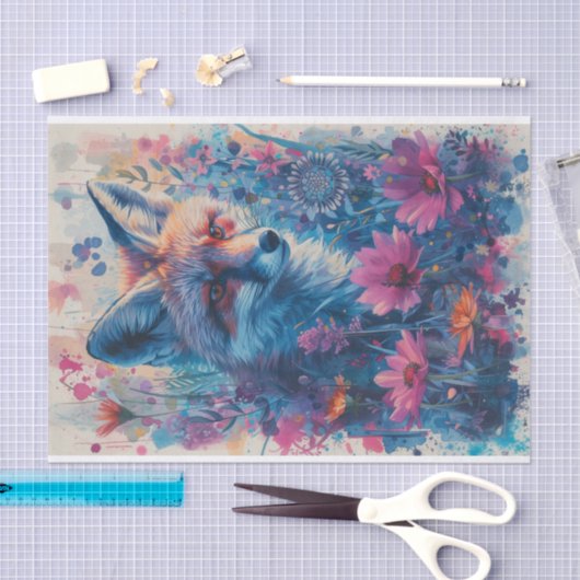 Papier Mousseline Un renard dans les fleurs (Artisanat)
