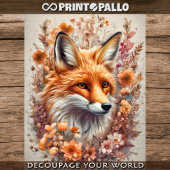 Papier Mousseline Un renard rouge avec cadre fleuri