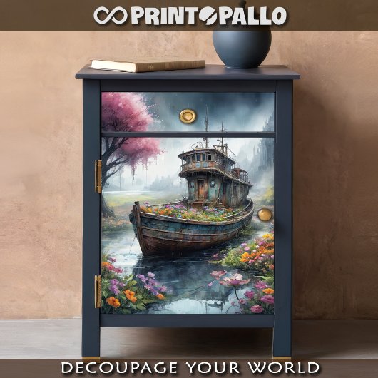 Papier Mousseline Un vieux bateau de pêche abandonné dans un marécag