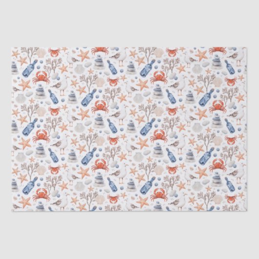 Papier Mousseline Un voyage à la plage - Motif côtier aquarelle (Recto)