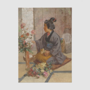 Papier Mousseline Une femme japonaise arrangeant des fleurs par John