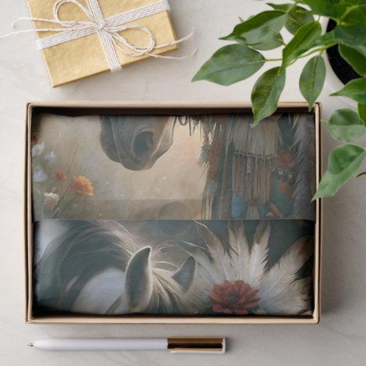 Papier Mousseline Une fille autochtone avec un chevalier blanc décou (Cadeau)