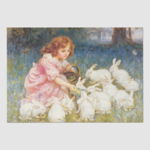 Papier Mousseline Une fille nourrit les lapins (par Frederick Morgan