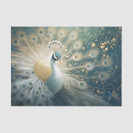 Papier Mousseline Une Grande Entrée, Plumes Blanches Peacock Finery (Recto)