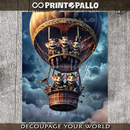 Papier Mousseline Une montgolfière remplie de gobelins espiègles -