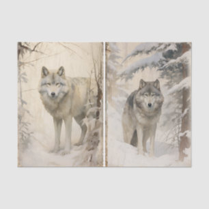 Papier Mousseline Une paire distincte de loups dans la forêt d'hiver