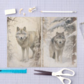 Papier Mousseline Une paire distincte de loups dans la forêt d'hiver (Artisanat)