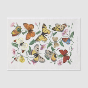 Papier Mousseline Une profusion de papillons au milieu des fleurs ro