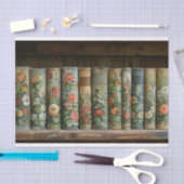 Papier Mousseline Une rangée d'anciens livres aux fleurs embellies (Artisanat)