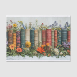 Papier Mousseline Une rangée d'anciens livres aux fleurs embellies