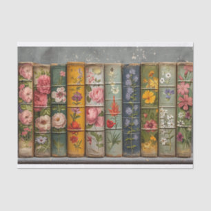 Papier Mousseline Une rangée d'anciens livres aux fleurs embellies