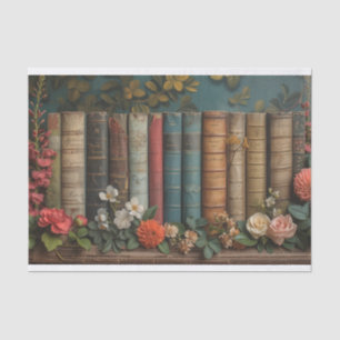 Papier Mousseline Une rangée de livres aux fleurs