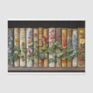 Papier Mousseline Une rangée de livres et de fleurs