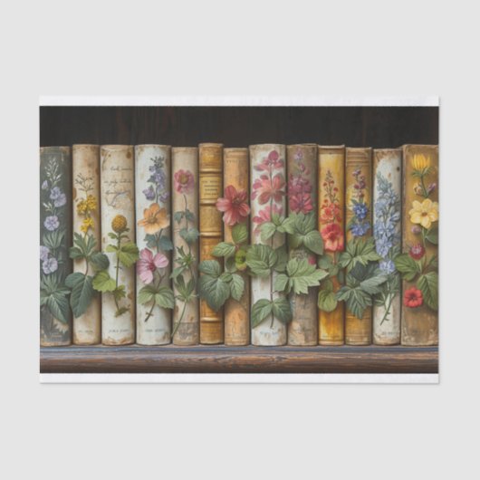 Papier Mousseline Une rangée de livres et de fleurs (Recto)