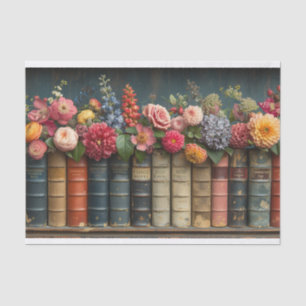 Papier Mousseline Une rangée de livres et de fleurs