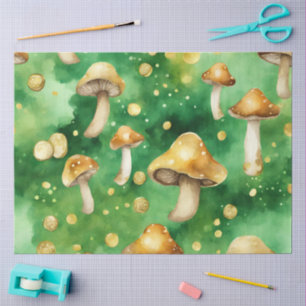 Papier Mousseline Une série de champignons verts et dorés Design #7
