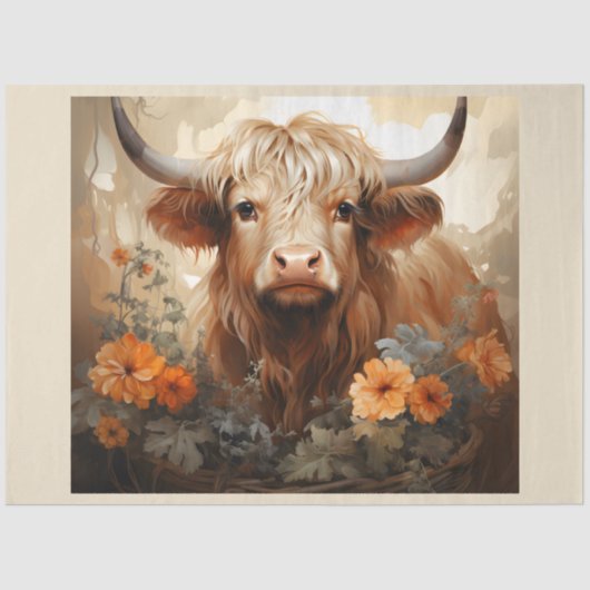 Papier Mousseline Une série Florale Highland Cow Design 2 (Recto)