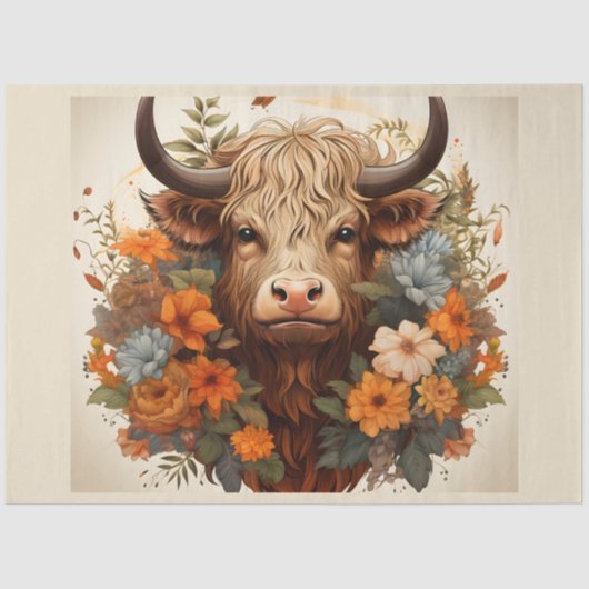 Papier Mousseline Une série Florale Highland Cow Design 4 (Recto)