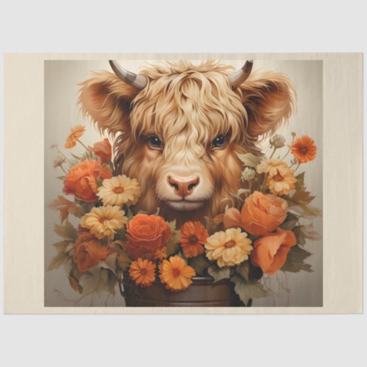 Papier Mousseline Une série Florale Highland Cow Design 5 (Recto)