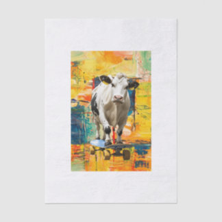 Papier Mousseline Une vache sur un skateboard sur fond de peinture