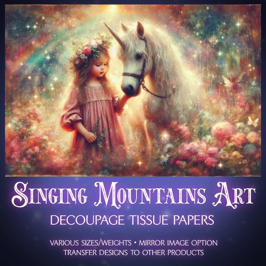 Papier Mousseline Unicorn and Child in Enchanted Woods Decoupage