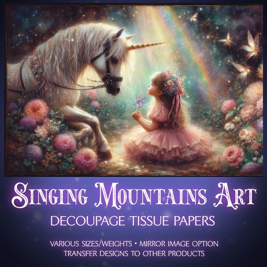 Papier Mousseline Unicorn And Girl In Fairytale Forest Decoupage