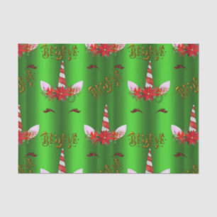 Papier Mousseline Unicorn Christmas Believe Green