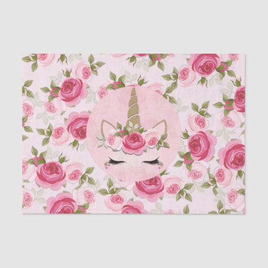 Papier Mousseline Unicorn Or rose Floral Rose mignonne tendance (Recto)