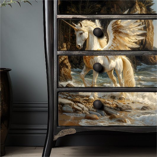 Papier Mousseline Unicorne à ailes blanches Mythique Océan Imaginair