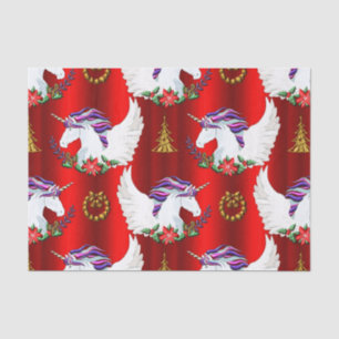 Papier Mousseline Unicorne ailée Noël rouge