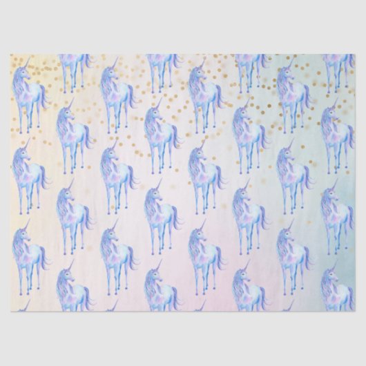 Papier Mousseline Unicorne Aqua rose Jaune teint or Confetti (Recto)
