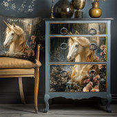 Papier Mousseline Unicorne blanche avec orchidées roses Imaginaire d