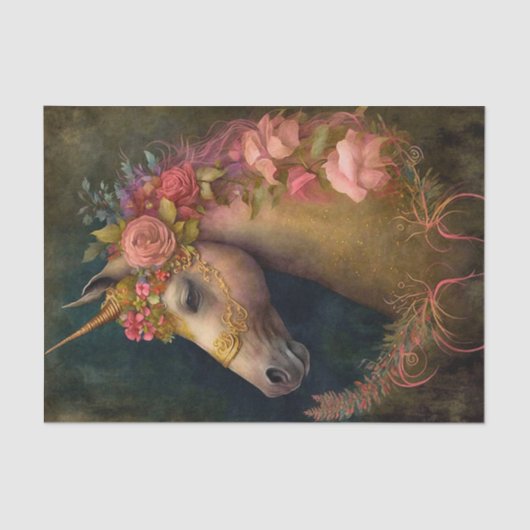 Papier Mousseline Unicorne florale (Recto)