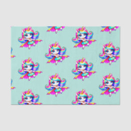 Papier Mousseline Unicorne mignonne super fille rose vert