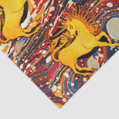 PAPIER MOUSSELINE UNICORNES D'OR, EFFETS MARBÉS BLEU ROUGE, CERCLES (Détail)