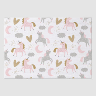 Papier Mousseline Unicorns rose Grey Magique mignonne fille Motif Bo