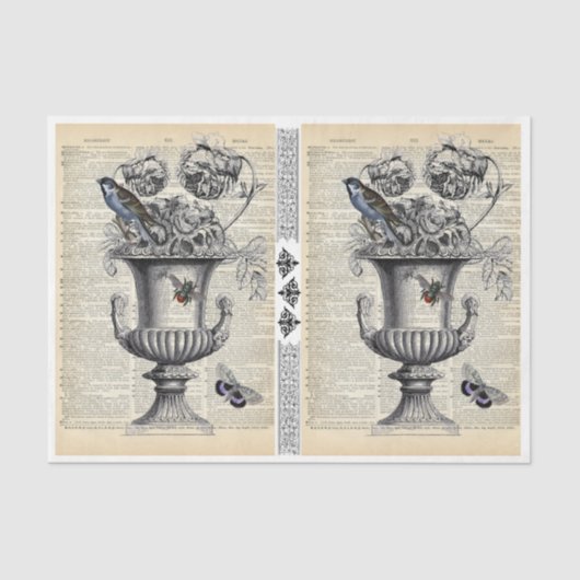 Papier Mousseline Urne florale avec oiseaux et abeilles (Recto)