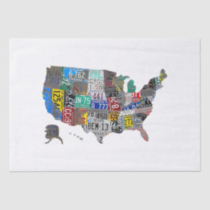 Papier Mousseline US American United States Map Flag License Plate A