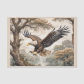 Papier Mousseline USA Bald Eagle flyies among the tree in a forest (Recto)