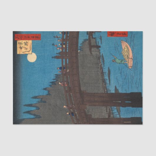 Papier Mousseline Utagawa Hiroshige - Kyoto Bridge by Moonlight (Recto)