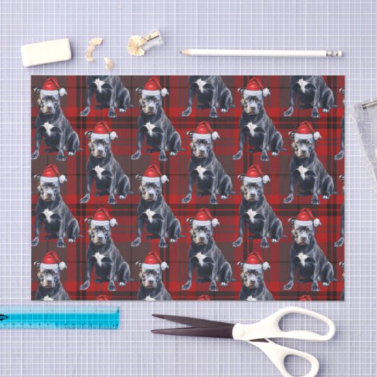 Papier Mousseline Vacances Bluenose Pitbull Chien Rouge Plaid Noël (Artisanat)