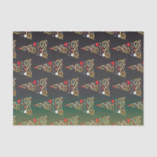 Papier Mousseline Vacances matte vert or motif de Noël (Recto)