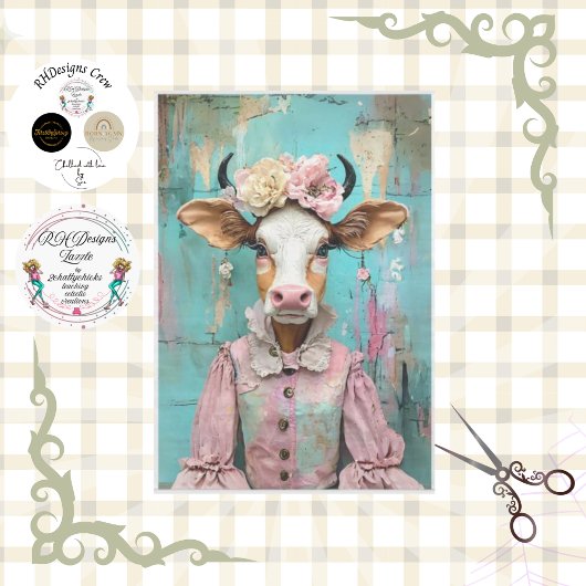 Papier Mousseline Vache chic Shabby dans une découpage pastel douce